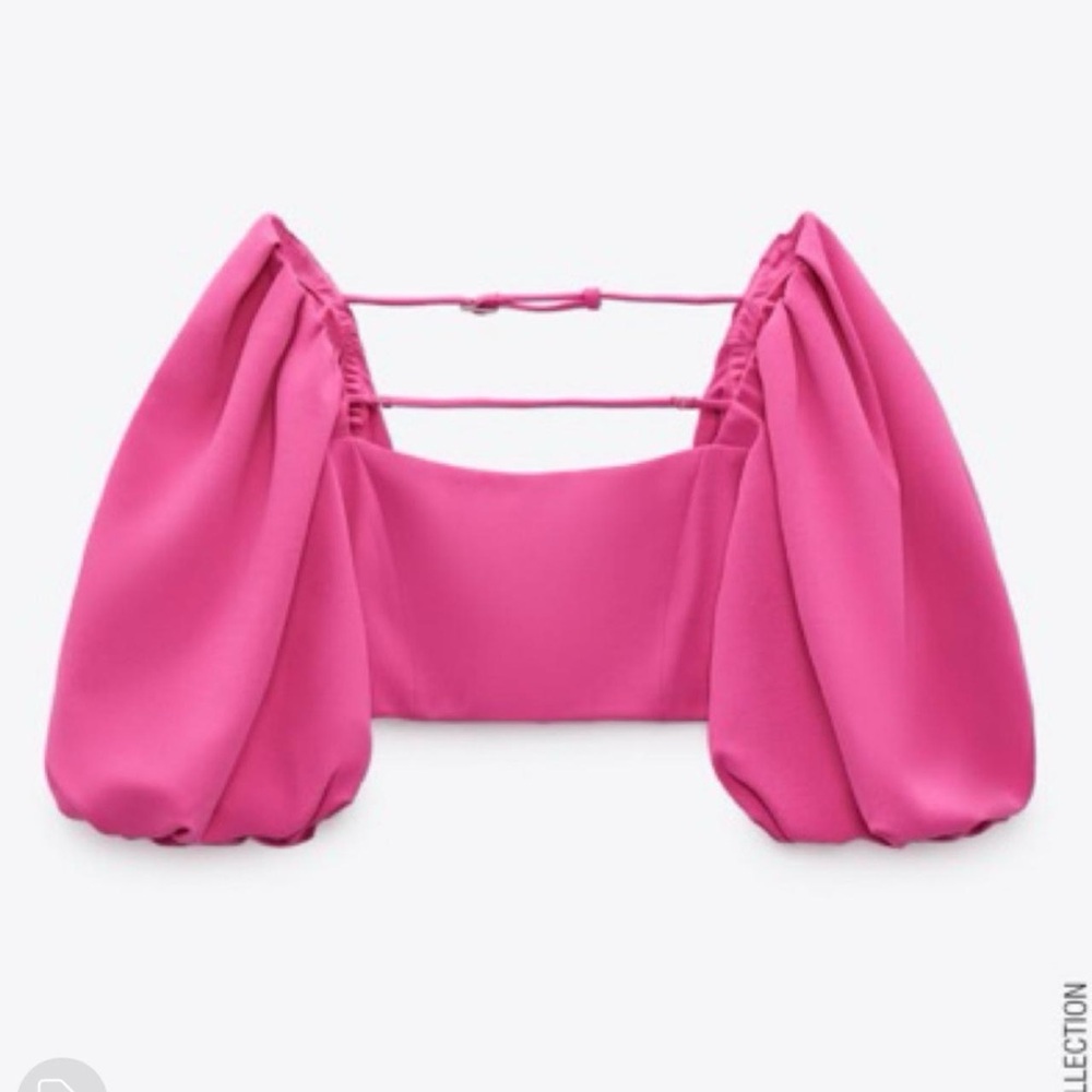 Zara pink balloon sleeve crop top